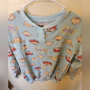Nickelodeon Light Blue Sweatshirt 90s Vintage with Cartoon Rugrats Size XS